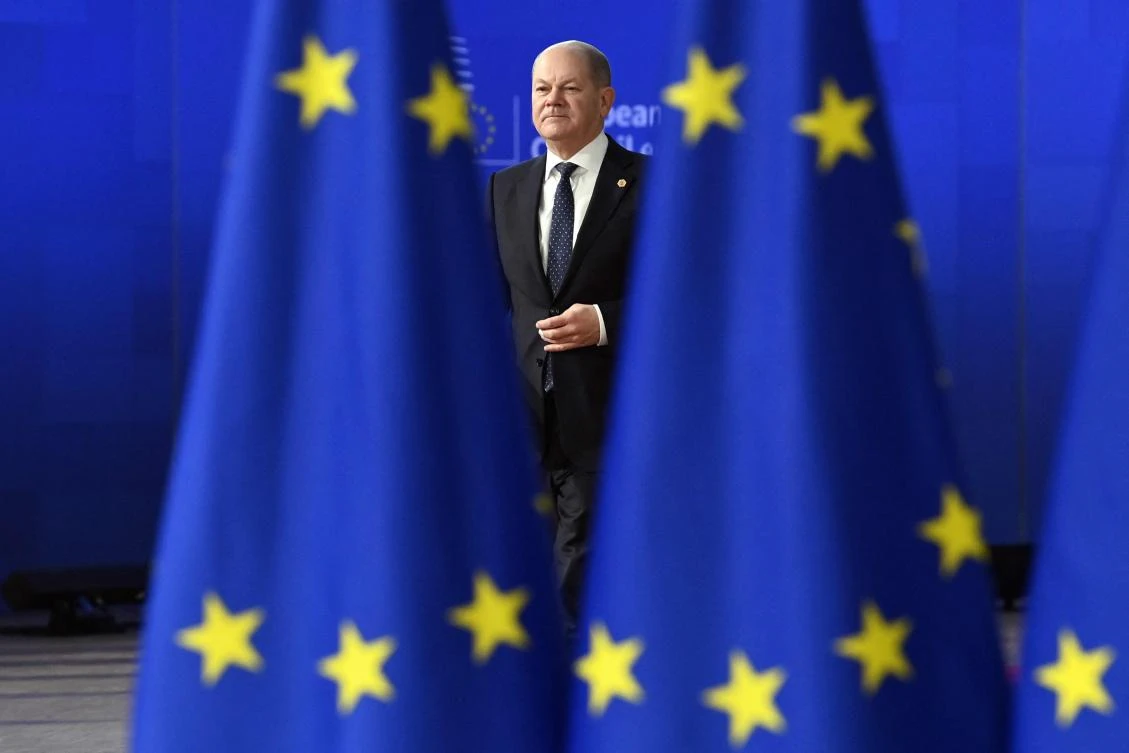 Germany's Chancellor Olaf Scholz arrives to take part in a European Council Summit in Brussels. (AFP)
