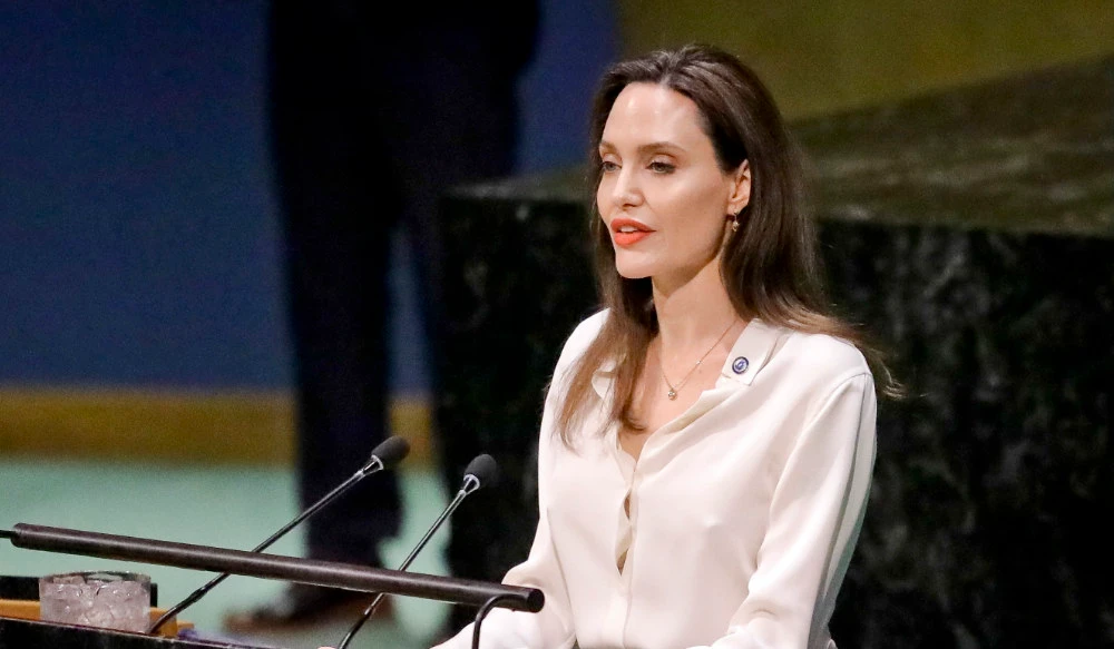 Angelina Jolie, United Nations High Commissioner for Refugees special envoy, address a meeting on UN peacekeeping at UN headquarters on March 29, 2019. (AP)
