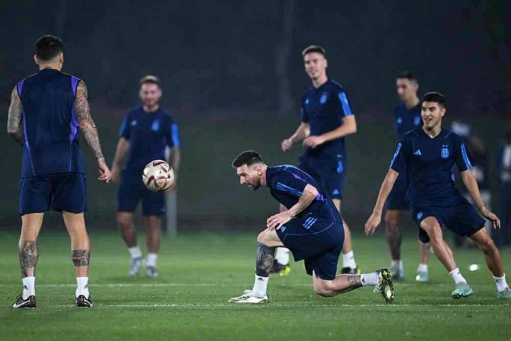 Argentina's forward Lionel Messi takes part in a training session at Qatar University training site 3 in Doha on Saturday on the eve of the Qatar 2022 World Cup final between Argentina and France.(AFP)
