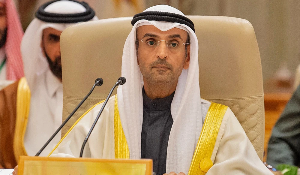 Secretary General of the Gulf Cooperation Council (GCC) Nayef Falah Al Hajraf attending the forty-third session of the GCC, in Riyadh. (AFP via SPA)