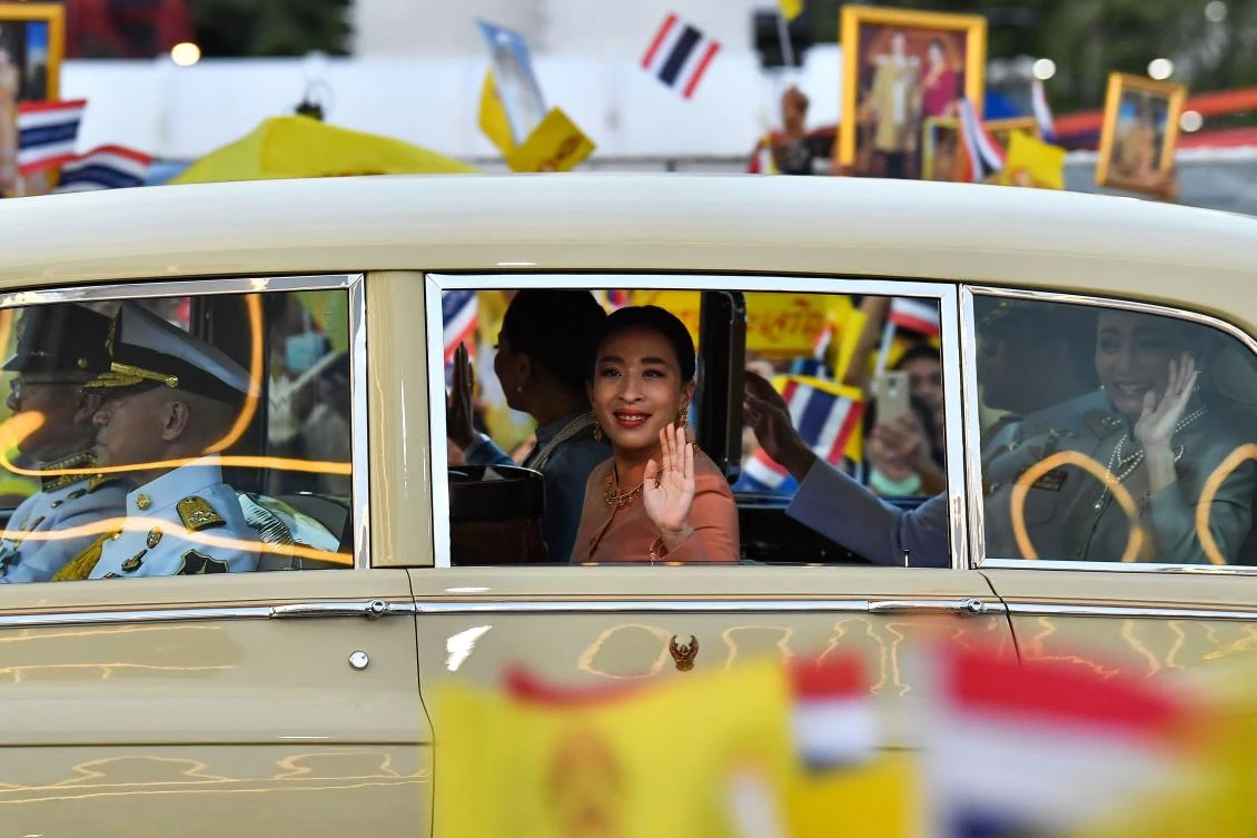 Princess Bajrakitiyabha Mahidol, center, is the eldest daughter of King Maha Vajiralongkorn and the only child from his first marriage. (AFP)