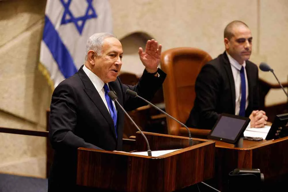 Israeli prime minister Benjamin Netanyahu presents the new government to parliament at the Knesset in Jerusalem on Dec. 29, 2022. (AFP)