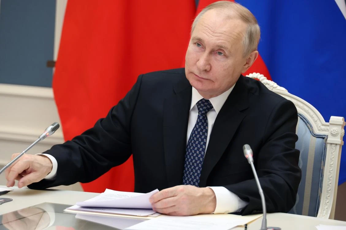 Putin said Russia was fighting in Ukraine to protect its “motherland,” and to secure “true independence” for its people. (AP)