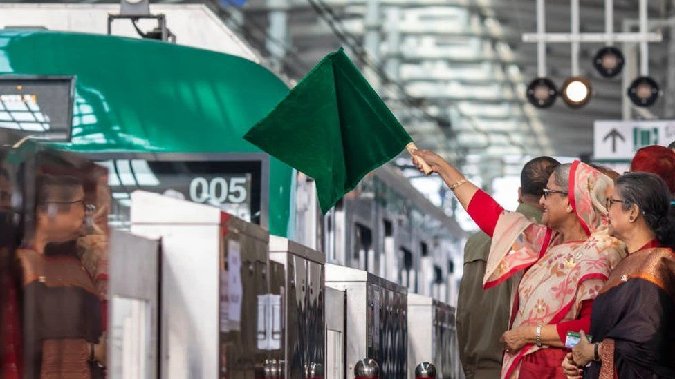 The new metro service is operated by the state-owned Dhaka Mass Transit Co. Ltd. and was inaugurated by Prime Minister Sheikh Hasina on Wednesday. (AFP)