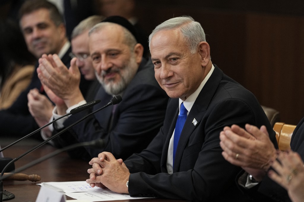 Israel's Prime Minister, Benjamin Netanyahu, chairs his first cabinet meeting in Jerusalem on December 29, 2022 (File/AFP)
