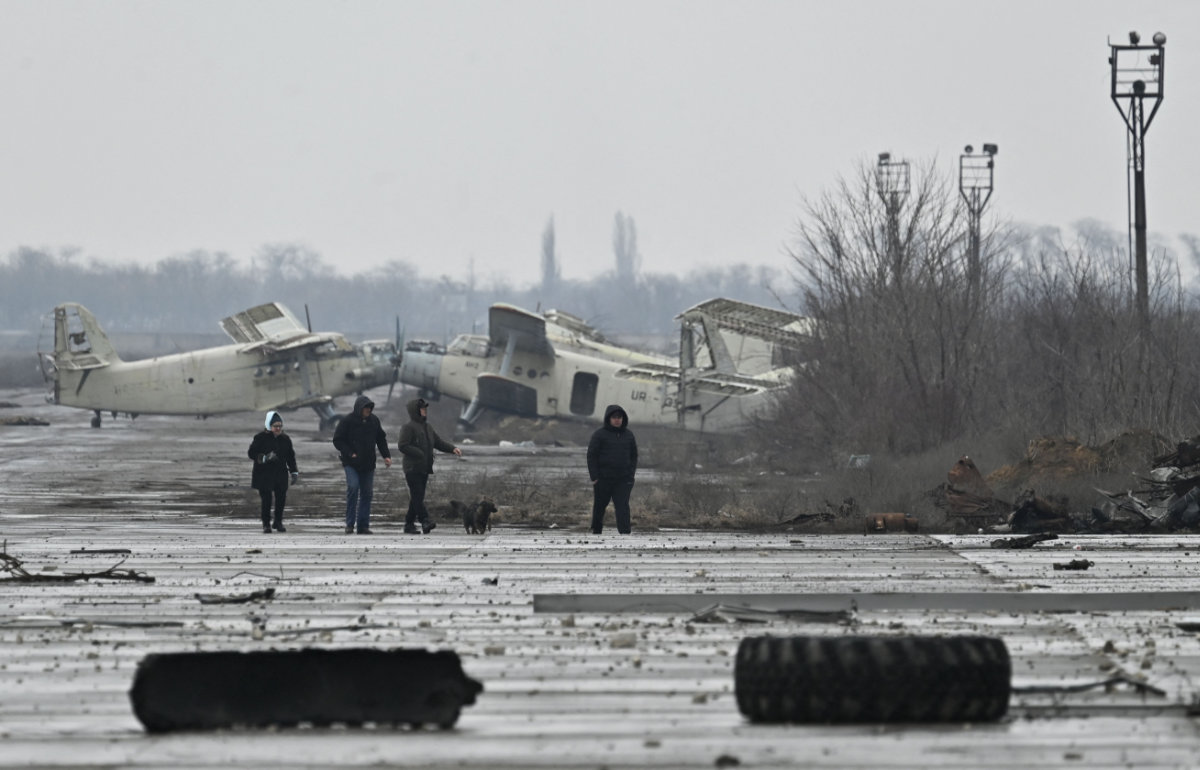 Civilian planes damaged by Russian strikes are seen at the Kherson International Airport in Ukraine on Jan. 28, 2023. (AFP)