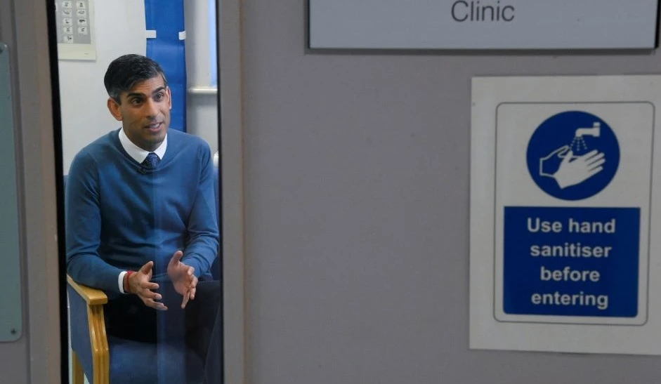 UK PM Rishi Sunak is interviewed during his visit to Berrywood Hospital, Northampton, England, Jan. 23, 2023. (Reuters)