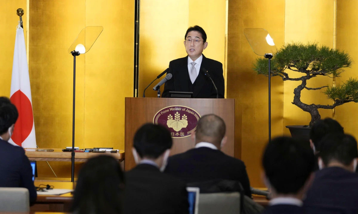 Japanese Prime Minister Fumio Kishida speaks during his New Year’s news conference in Ise, central Japan on Jan. 4, 2023. (AP)