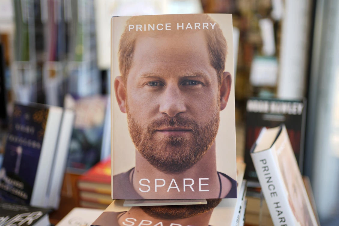 Copies of the new book by Prince Harry called "Spare" are displayed at Sherman's book store in Freeport, Maine. (AP)