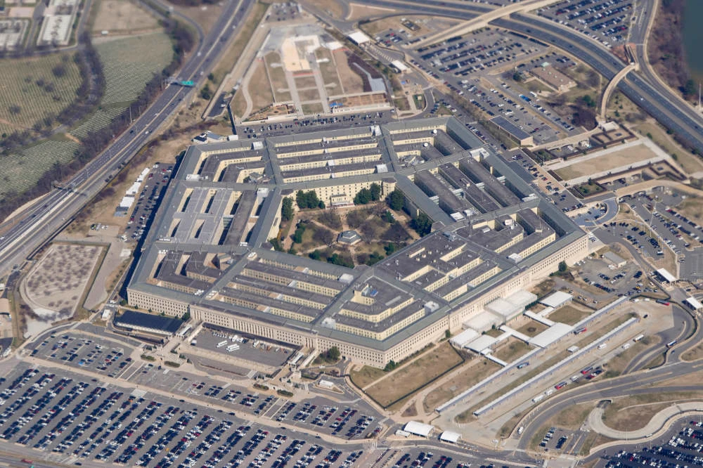 The Pentagon is seen from Air Force One as it flies over Washington, March 2, 2022. (AP)