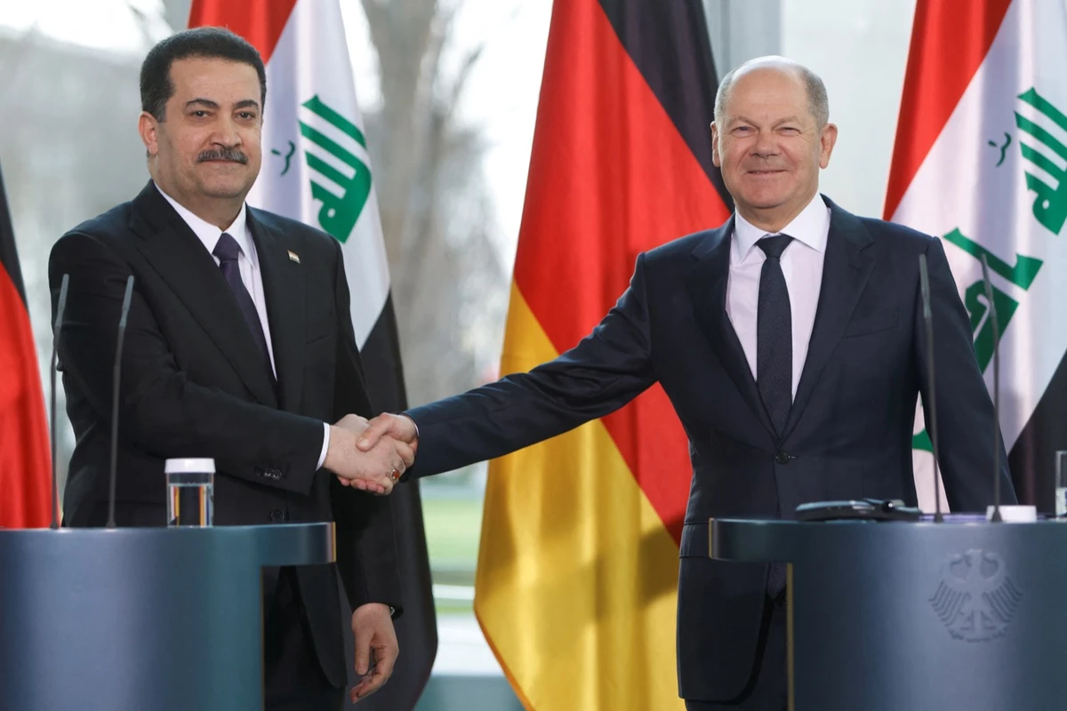 Germany’s Chancellor Olaf Scholz and Iraq’s PM Mohammed Shia Al-Sudani hold a news conference at the Federal Chancellery in Berlin on Friday. Reuters
