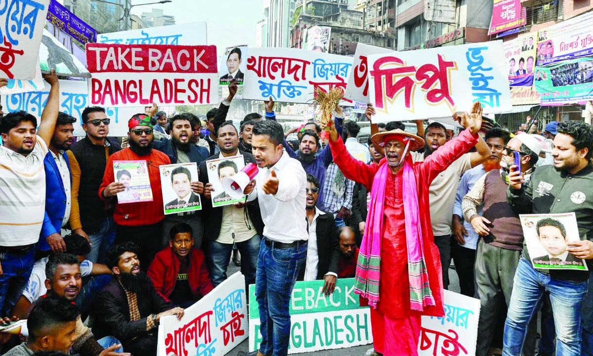 Bangladesh Nationalist Party activists shout slogans during an anti-government rally in Dhaka on January 11, 2023. Opposition allies staged rallies in Dhaka and nine other cities. (AFP)