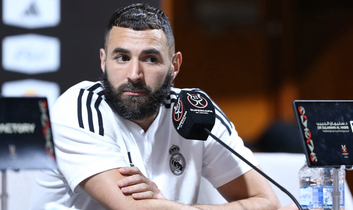 Real Madrid's Karim Benzema during the press conference on January 14, 2023. (Reuters)