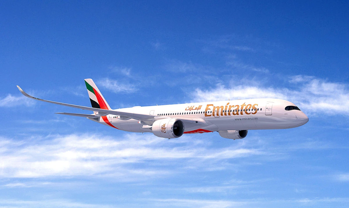 An illustration of Emirates’ Airbus A350 aircraft with a terminal for Inmarsat’s GX Aviation inflight broadband solution.