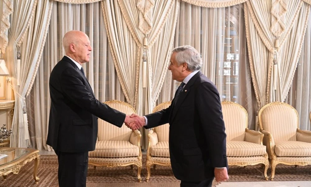 Tunisia’s President Kais Saied meets with Italy’s Minister of Foreign Affairs Antonio Tajani. (Ministry of Foreign Affairs of Italy)