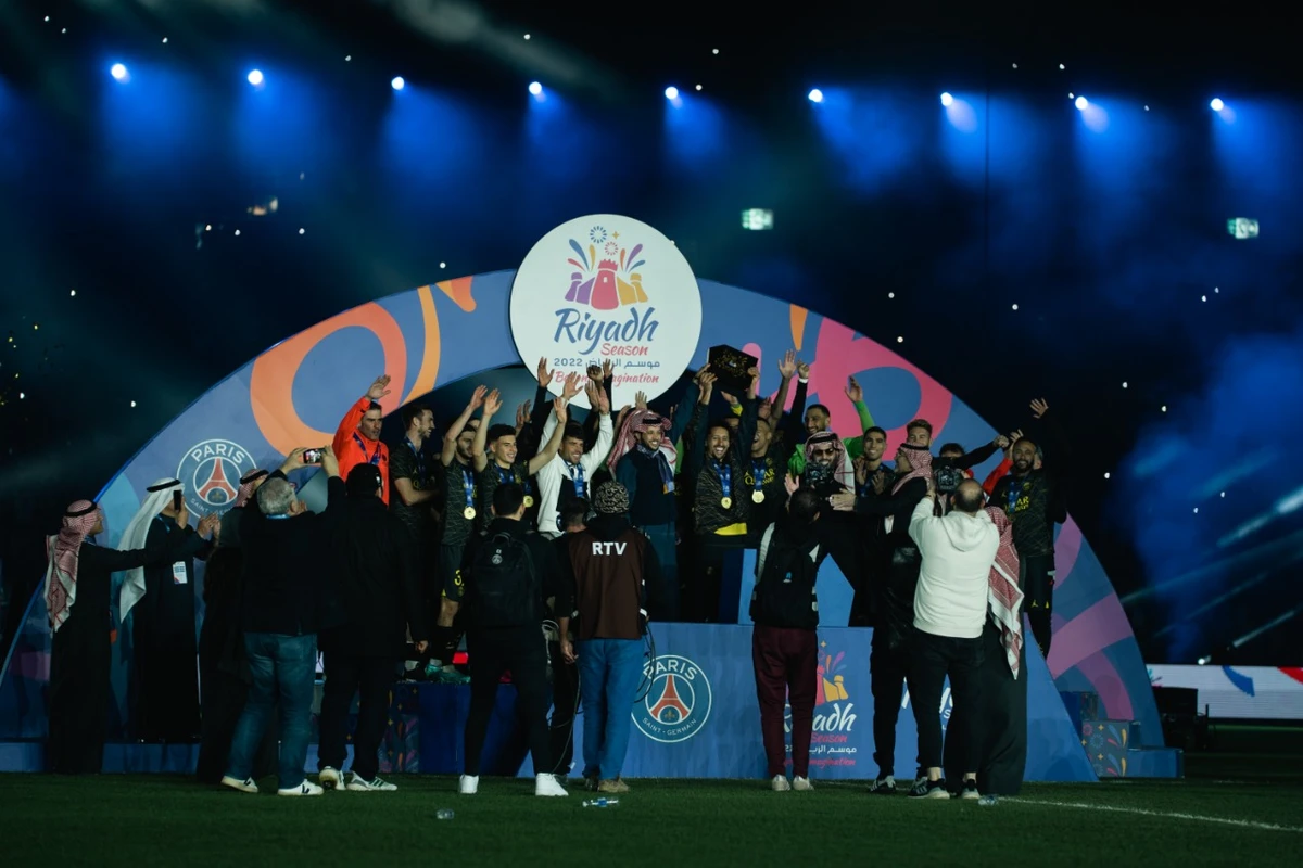 Cristiano Ronaldo led a Riyadh Season select XI of players chosen from Al-Hilal and his new club, Al-Nassr, against a Paris Saint-Germain team featuring Lionel Messi, Neymar and Kylian Mbappe. (AN Photo/Abdulrahman Shalhoub)