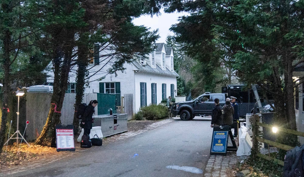 The access road to President Joe Biden's home in Wilmington, Del., is seen from the media van on Jan. 13, 2023. (AP)
