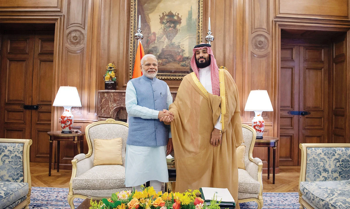 Saudi Crown Prince Mohammed bin Salman shakes hands with India’s Prime Minister Narendra Modi at a bilateral meeting during the G20 Leaders’ Summit in the Argentine capital Buenos Aires in 2018. (File/AFP)