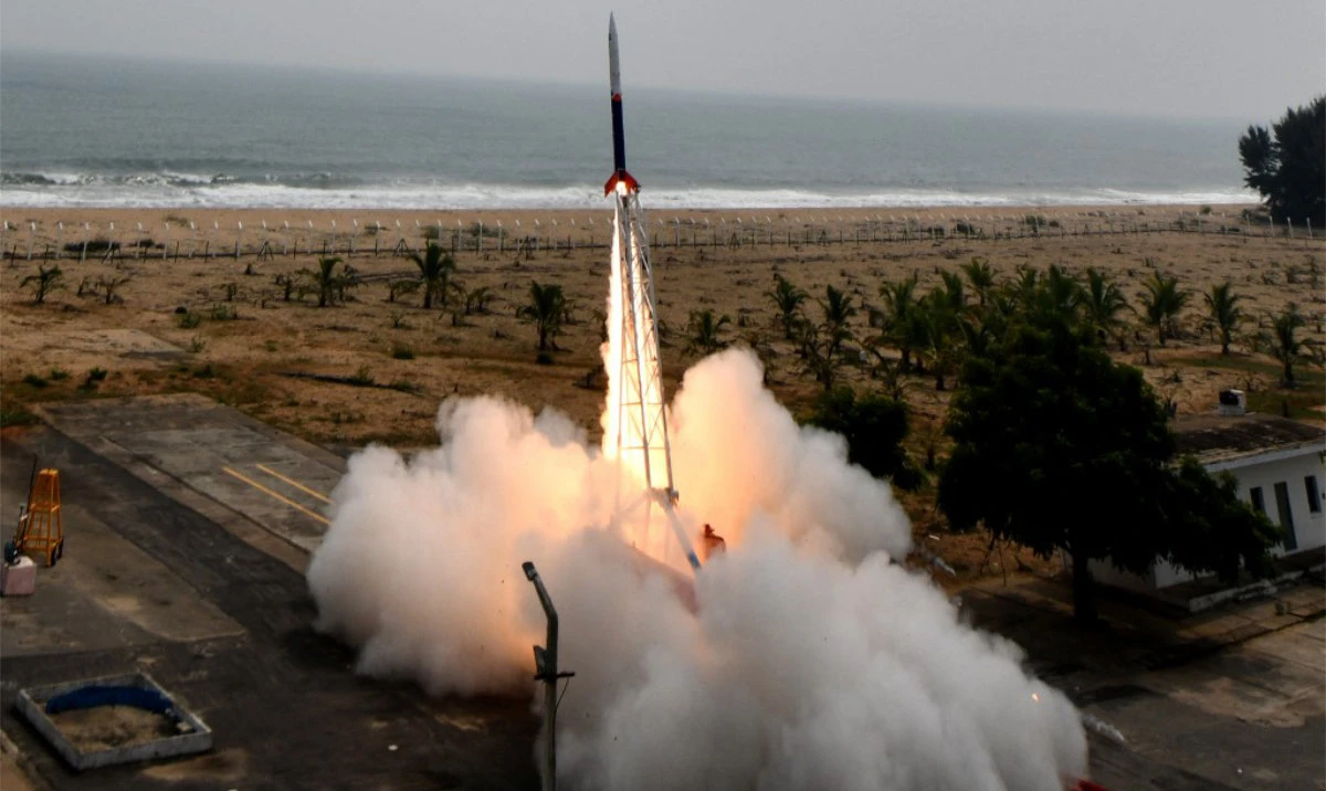 This handout photo taken and released by Indian Space Research Organization on Nov. 18, 2022 shows the first privately developed Indian rocket Vikram-S being launched from the Satish Dhawan Space Centre in Sriharikota. (AFP)