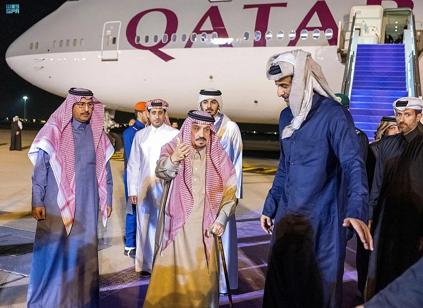 Qatar’s Emir Sheikh Tamim bin Hamad and his accompanying delegation arrived in Riyadh. (SPA))
