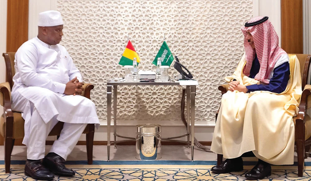 Prince Faisal bin Farhan hold talks with Guinean Foreign Minister Morissanda Kouyate in Riyadh. (Supplied)