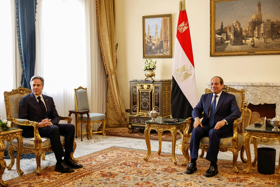 US Secretary of State Antony Blinken meets with Egyptian President Abdel Fattah al-Sisi at Al-Ittihadiya presidential palace in Cairo, Egypt, Jan. 30, 2023. (Reuters)