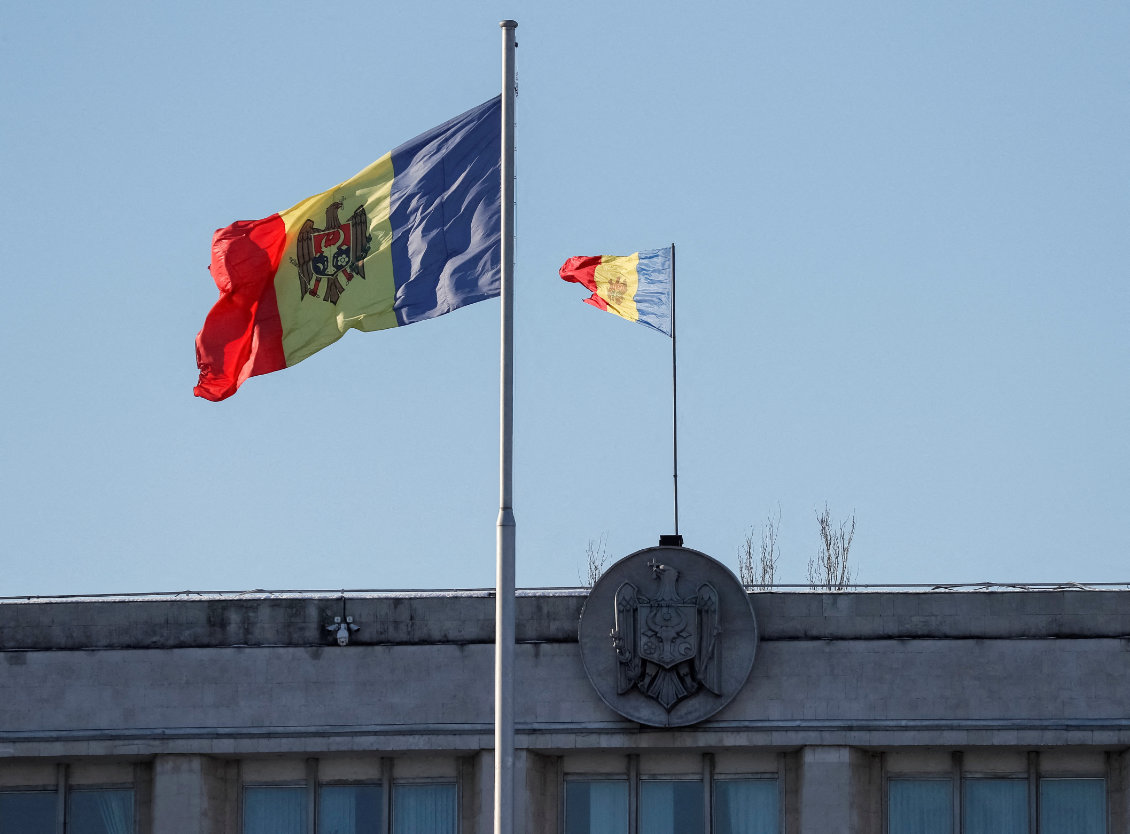Two Moldovan national flags are seen in central Chisinau, Moldova. (Reuters/File)