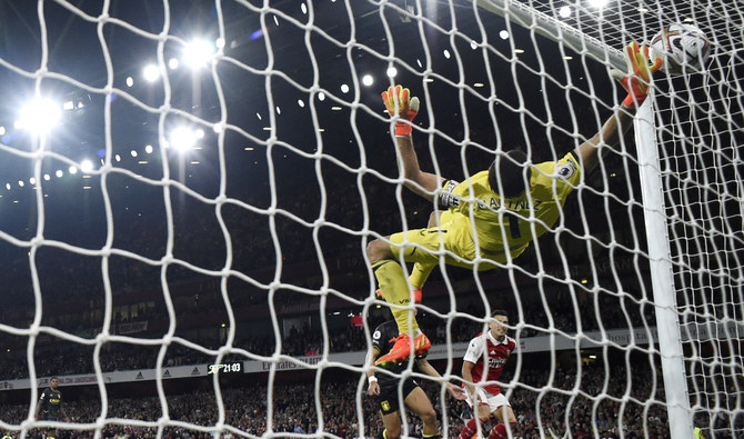 Arsenal's Gabriel Martinelli scores their second goal against Aston Villa at Emirates Stadium in London in Sep. 2022. Martinelli signed a “long-term” contract extension on Friday. (Reuters/File)