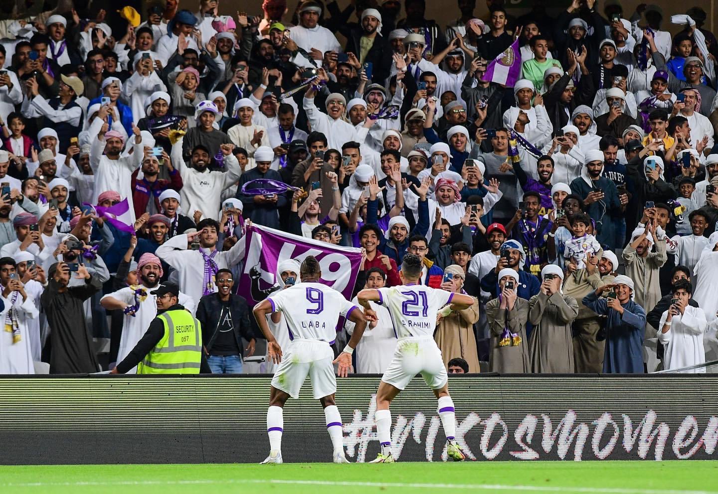 Al-Ain players celebrate during their win over Al-Jazira. (Twitter/@alainfcae)