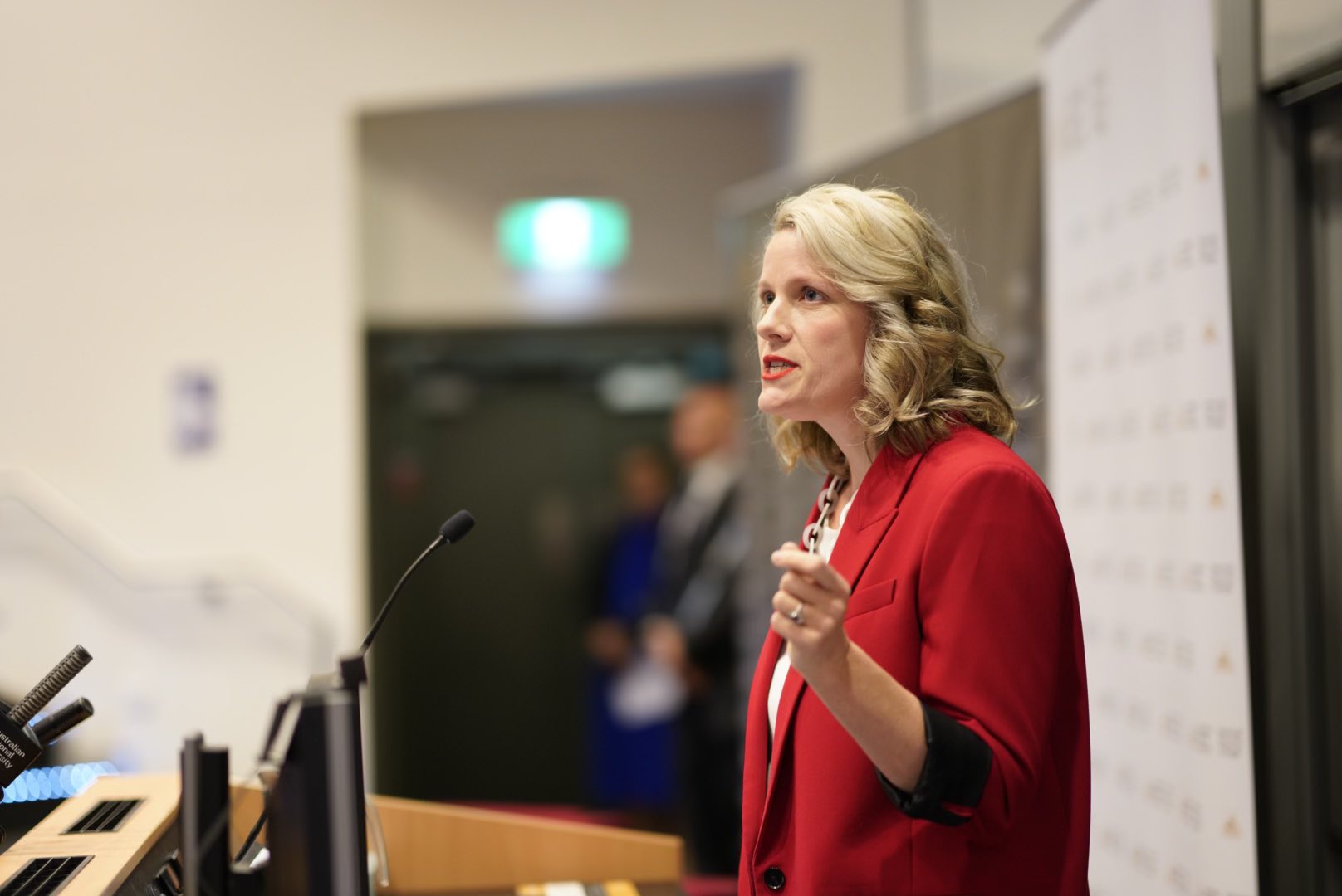 Home Affairs Minister Clare O’Neil discussed foreign interference at the Australian National University. (Twitter/@NSC_ANU)