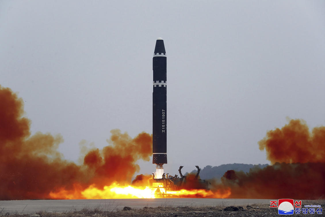 North Korea fired on Saturday a Hwasong-15 intercontinental ballistic missile into the sea off Japan’s west coast in a ‘sudden launching drill.’ (KCNA via KNS)
