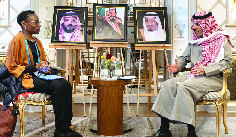 Prince Faisal bin Farhan hold talks with Comfort Ero in Munich. (Supplied)