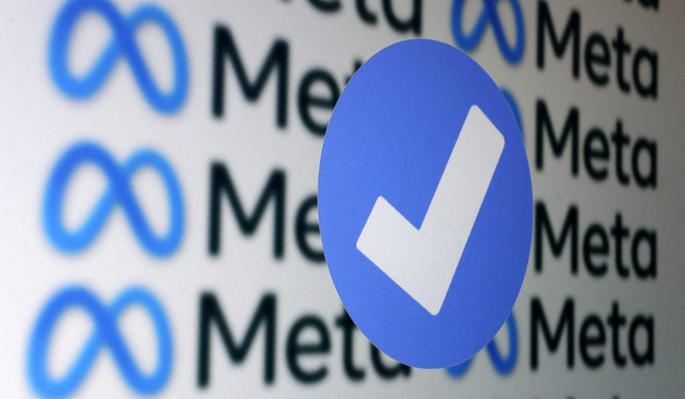 A blue verification badge and Meta logos are seen in this illustration taken January 19, 2023. (REUTERS)