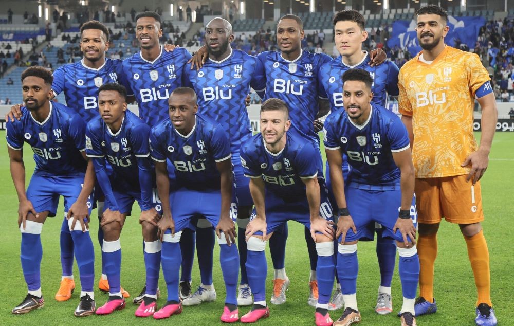 Saudi Arabia’s Al-Hilal ahead of the AFC Champions League round of 16 match against UAE’s Shabab Al-Ahli at the Al-Janoub Stadium in Al-Wakrah, south of Doha, Feb. 20, 2023. (AFP)