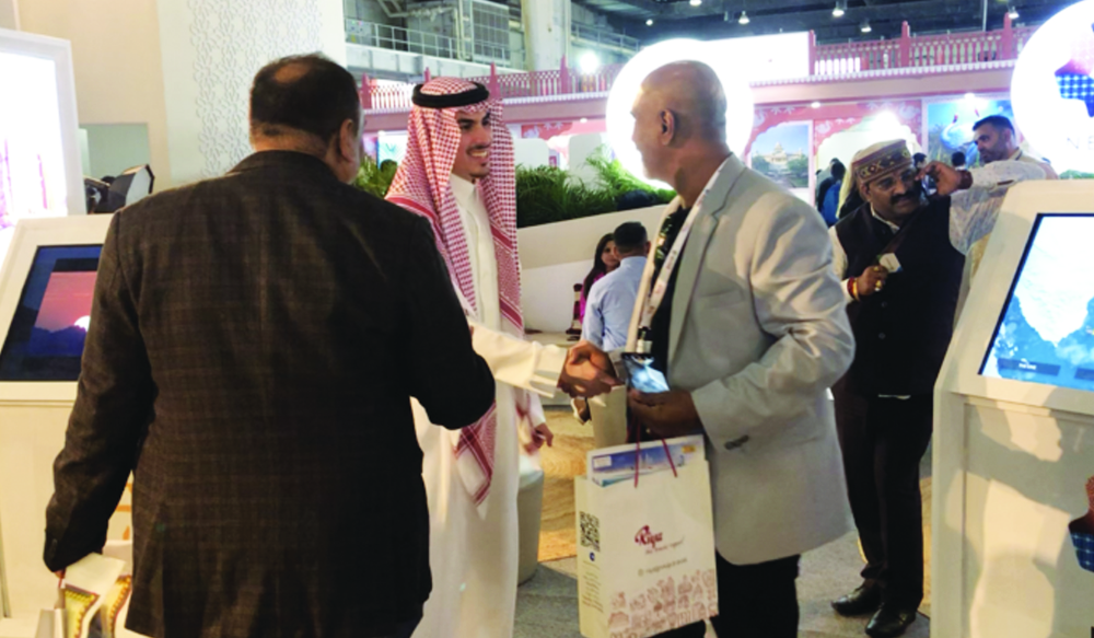 Visitors arrive at in the Saudi Tourism Authority booth at the South Asia Tourism and Travel Exchange in Noida, India on Feb. 10. (AN Photo)