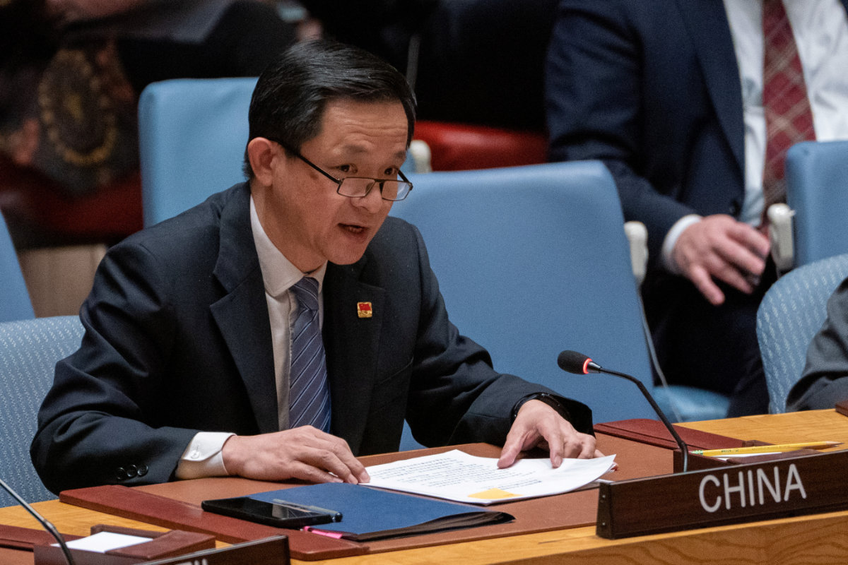 China's Deputy Ambassador Dai Bing speaks during a UN Security Council meeting to mark one year since Russia invaded Ukraine. (REUTERS)