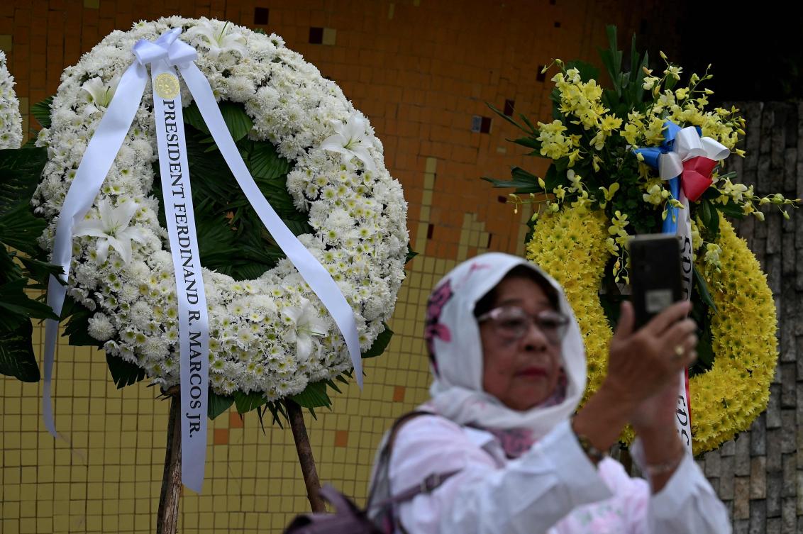 Philippine president Ferdinand Marcos Jr. called for reconciliation without any reference to the event as a democratic milestone as his predecessors did. (AFP)