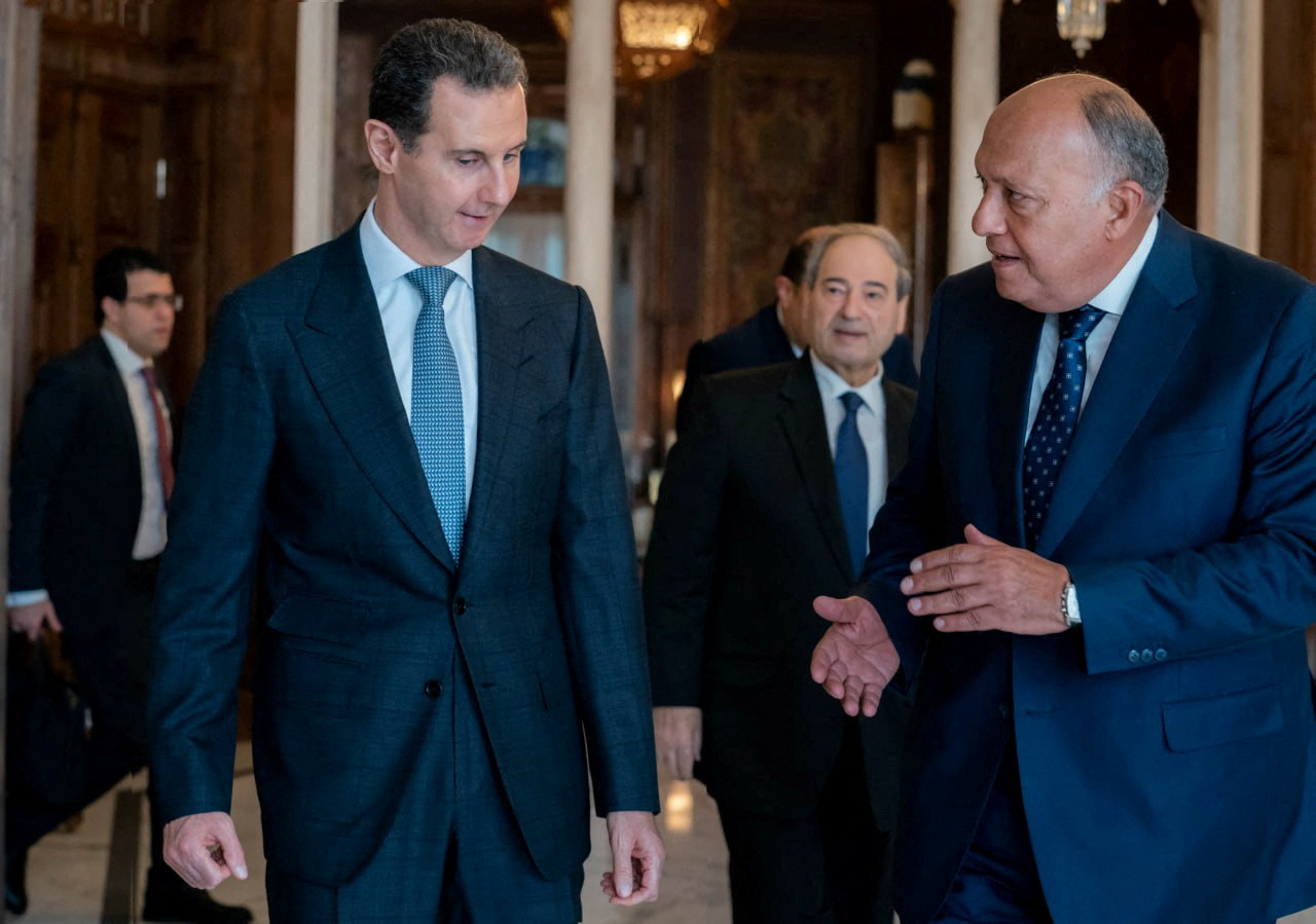 Syria's President Bashar al-Assad meets with Egypt's Foreign Minister Sameh Shoukry in Damascus, Syria Feb. 27, 2023. (Reuters)