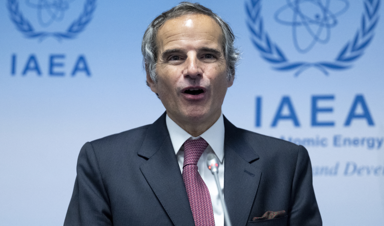 Rafael Grossi, Director General of the International Atomic Energy Agency (IAEA) speaks to journalists after the IAEA's Board of Governors meeting on November 16, 2022. (AFP/File)
