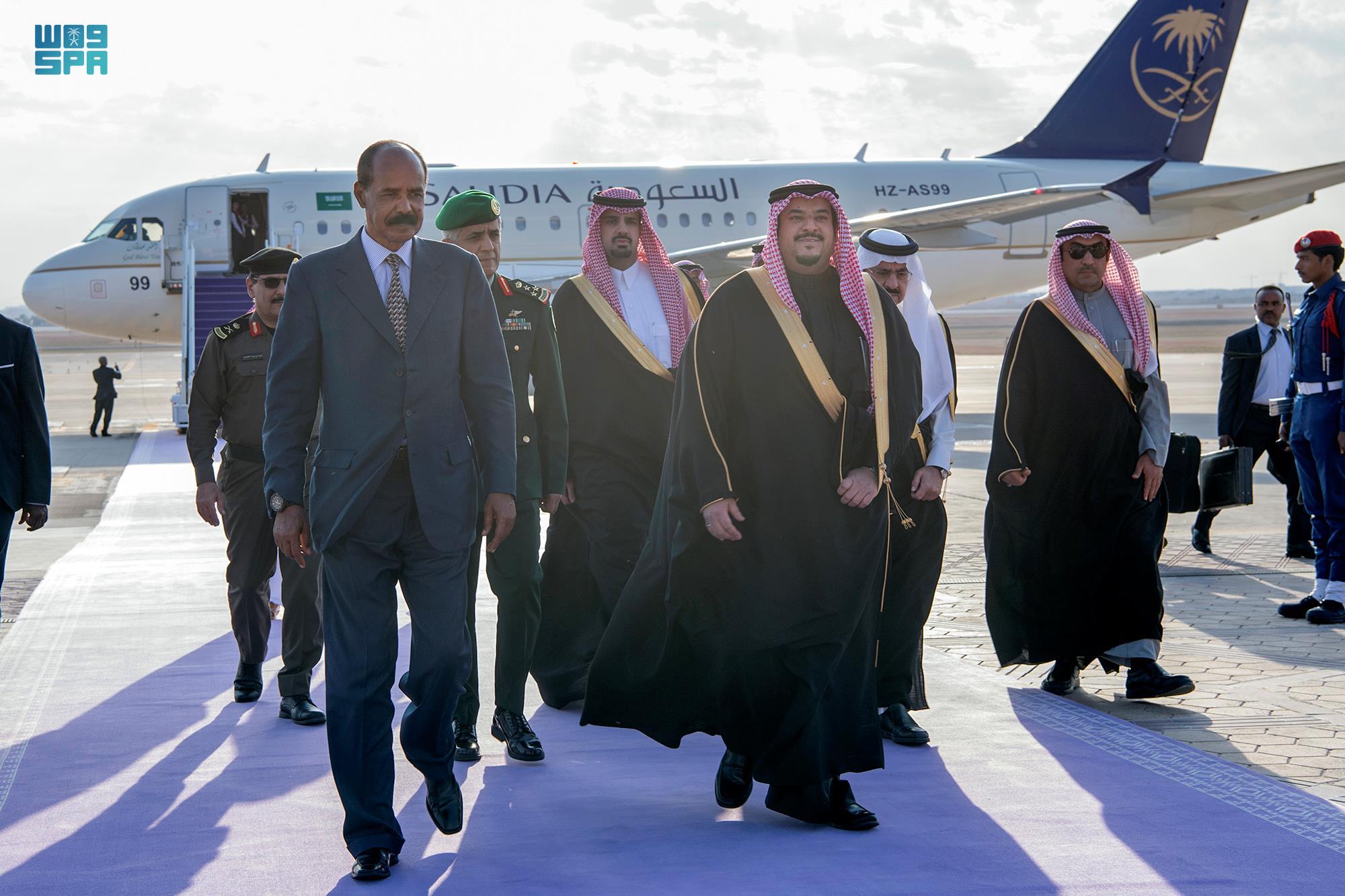 The President of Eritrea Isaias Afwerki arrives in Riyadh on Tuesday. (SPA)