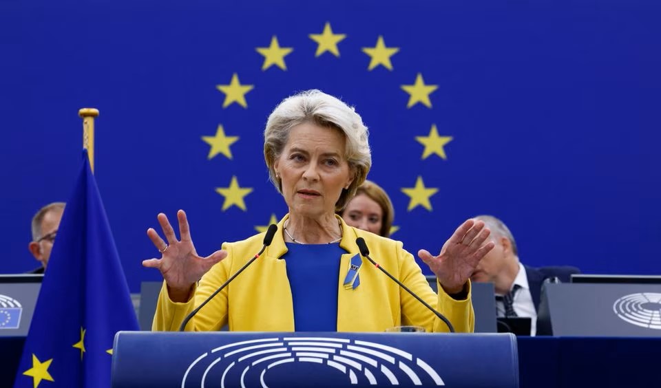 Ursula von der Leyen delivers the State of the European Union address, Strasbourg, France, Sept. 14, 2022. (Reuters)