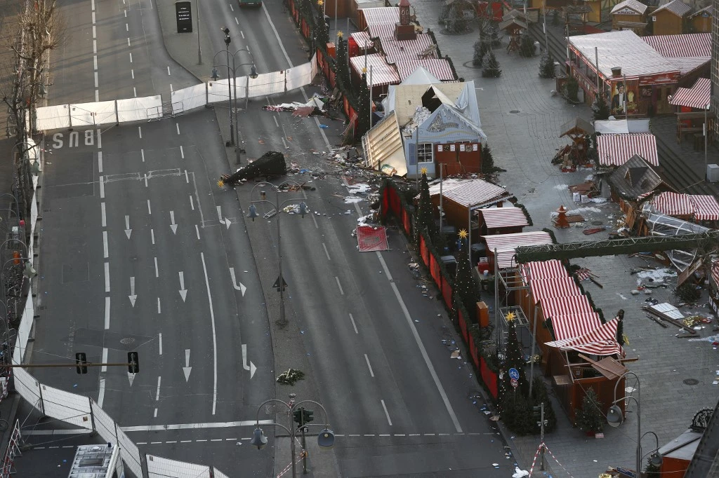 Overall view shows the area of the Christmas market area and the destroyed booths targeted by an attack with a truck in 2016 in Germany