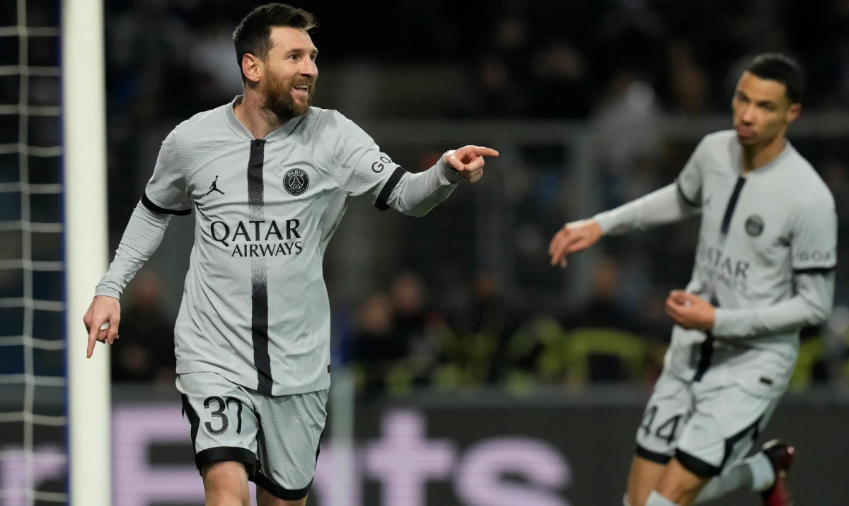PSG's Lionel Messi after scoring his side's second goal during the French League One soccer match between Montpellier and Paris Saint-Germain at the State La Mosson stadium in Montpellier Wednesday. (AP)