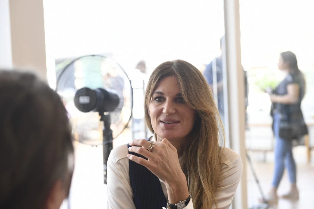 British screen writer Jemima Khan attends a meeting with the press for the cast and production team of "What's Love Got to Do with It" on the second day of the Red Sea International Film Festival, in Jeddah, Saudi Arabia, on Dec. 2, 2022. (AFP)