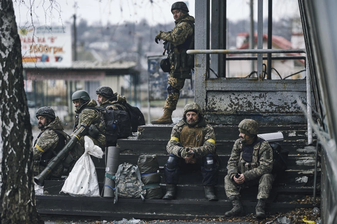 Ukrainian soldiers rest near their position in Bakhmut, Donetsk region, Ukraine, on Dec. 17, 2022. (AP)