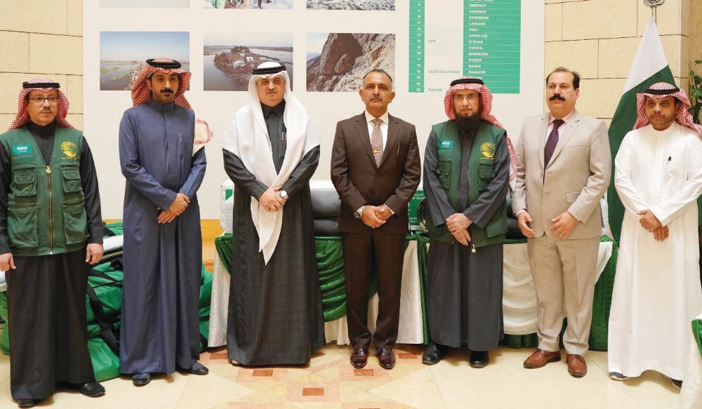 Saudi Arabia's ambassador to Pakistan, Nawaf bin Said Al-Malki, Pakistani National Disaster Management Authority director Lt. Gen. Inam Haider Malik, and other officials attended the launch of the initiative. (Supplied)