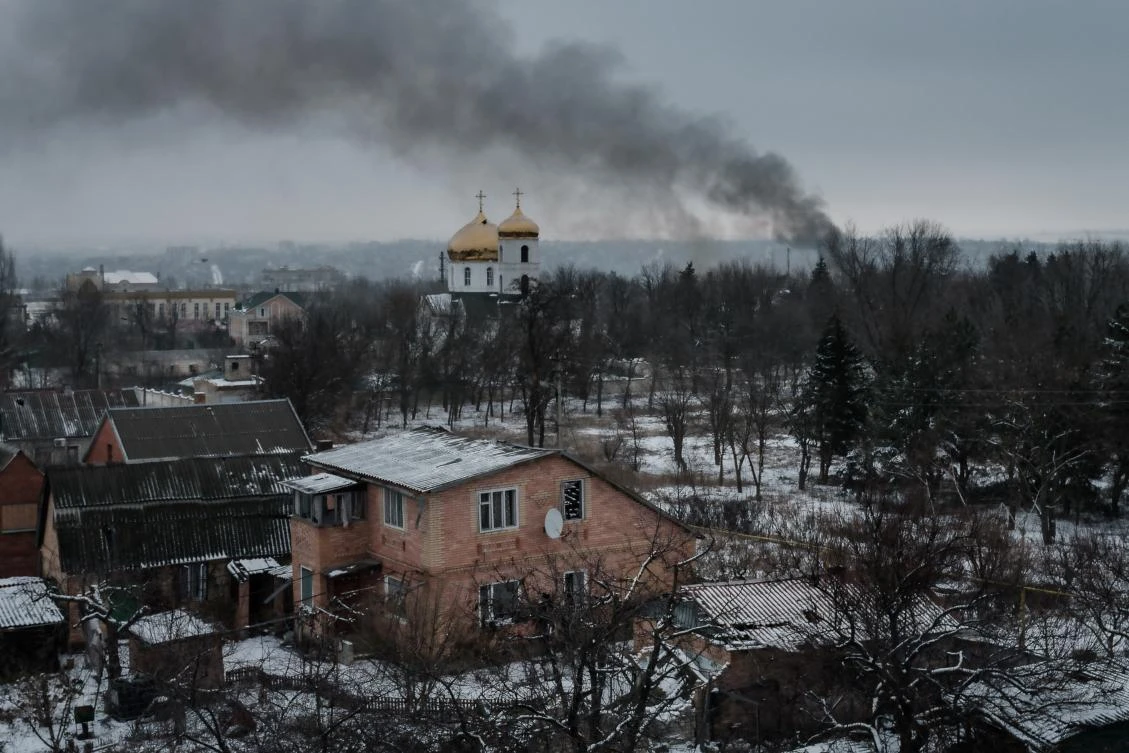 Black smoke rises after shelling in Bakhmut on February 3, 2023, amid the Russian invasion of Ukraine. (File/AFP)
