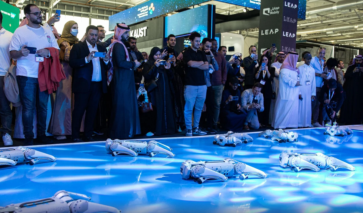 Visitors observing the modern innovations during at LEAP, an international technology forum taking place in Riyadh, Saudi Arabia, on February 6, 2023. (Photo courtesy: @LEAPandInnovate/Twitter)