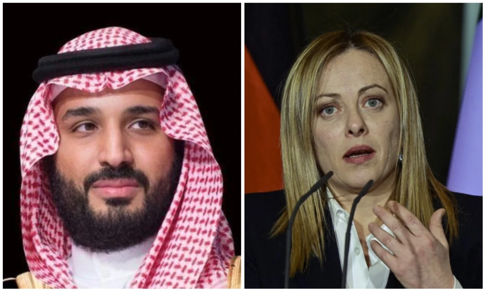 Saudi Arabia’s Crown Prince Mohammed bin Salman and Italy’s Prime Minister Giorgia Meloni. (File/SPA/AFP)