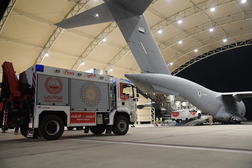 The UAE has dispatched planes to both Turkiye and Syria with relief items and rescue teams following a quake that struck on Monday. (UAE Ministry of Defense)